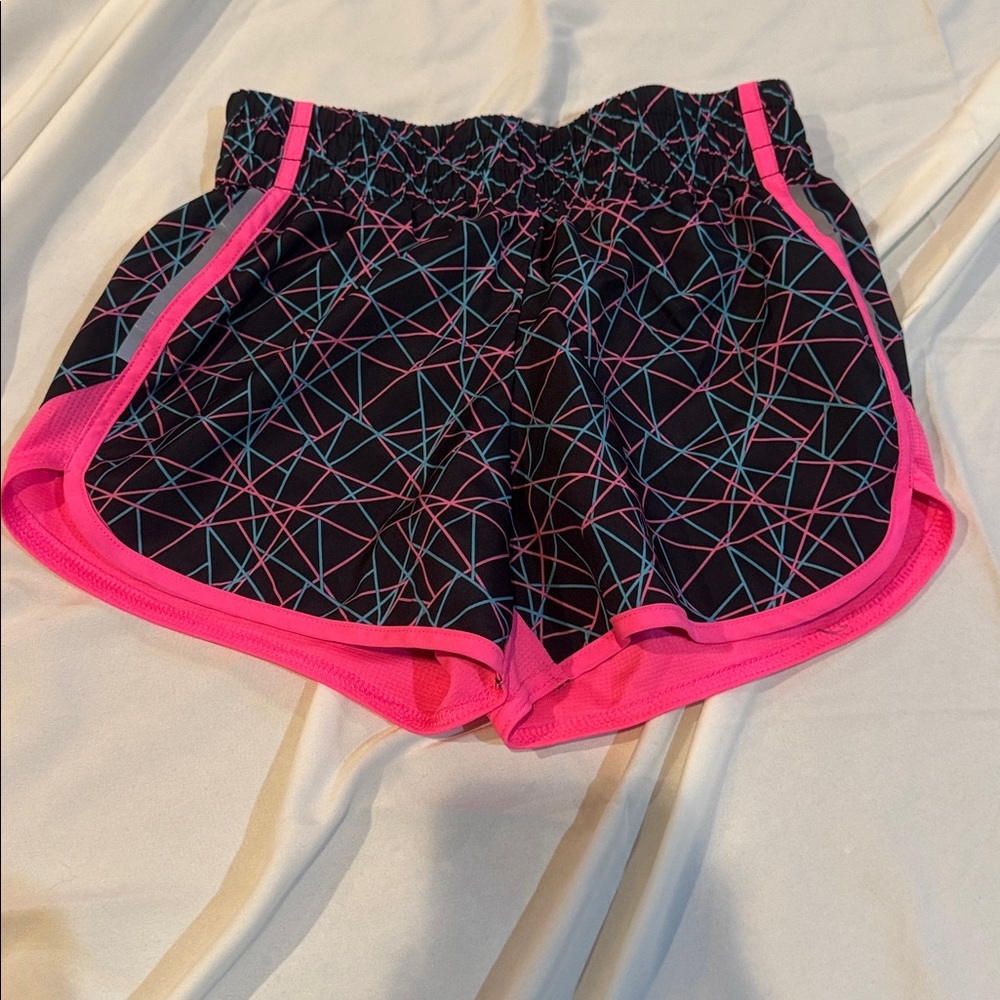 Athleta Kids Geometric Black and Pink Shorts